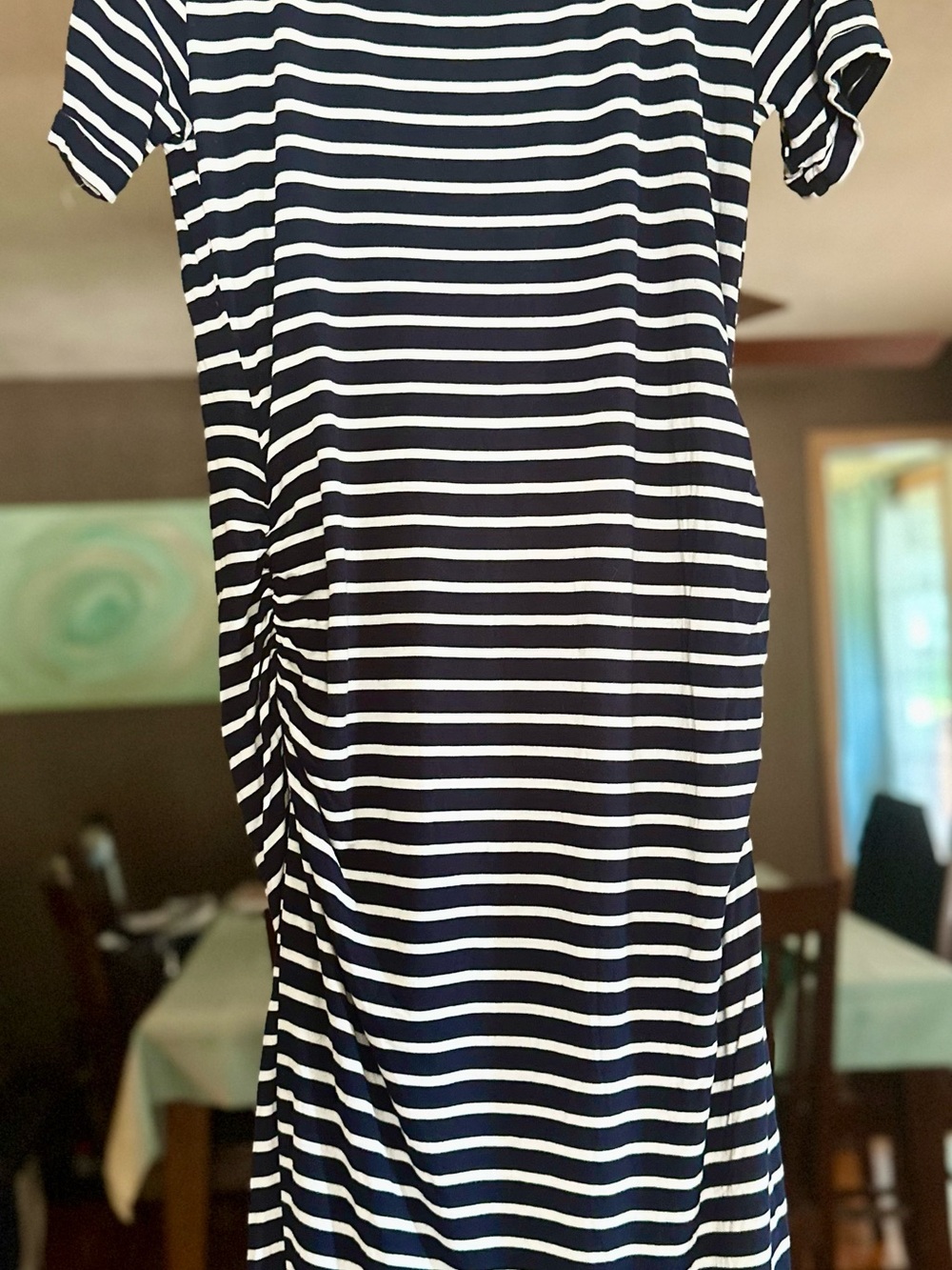 Striped Black & White Maternity Short-Sleeve Dress